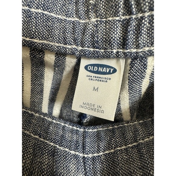 Old Navy Linen Blend Pants Women's M Blue & White Striped Beachy Wide Leg - Picture 7 of 7